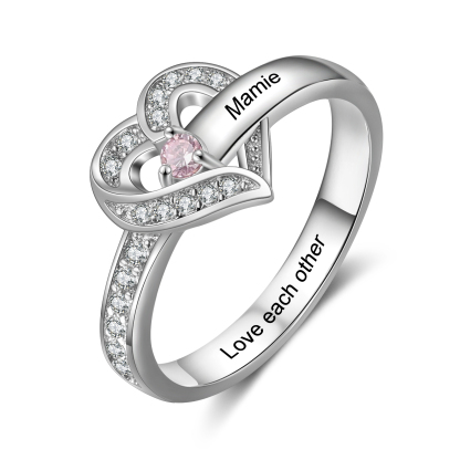 Personalised Heart Ring With 1 Birthstone Engraved Names Ring Gift For Women-Jessemade AU