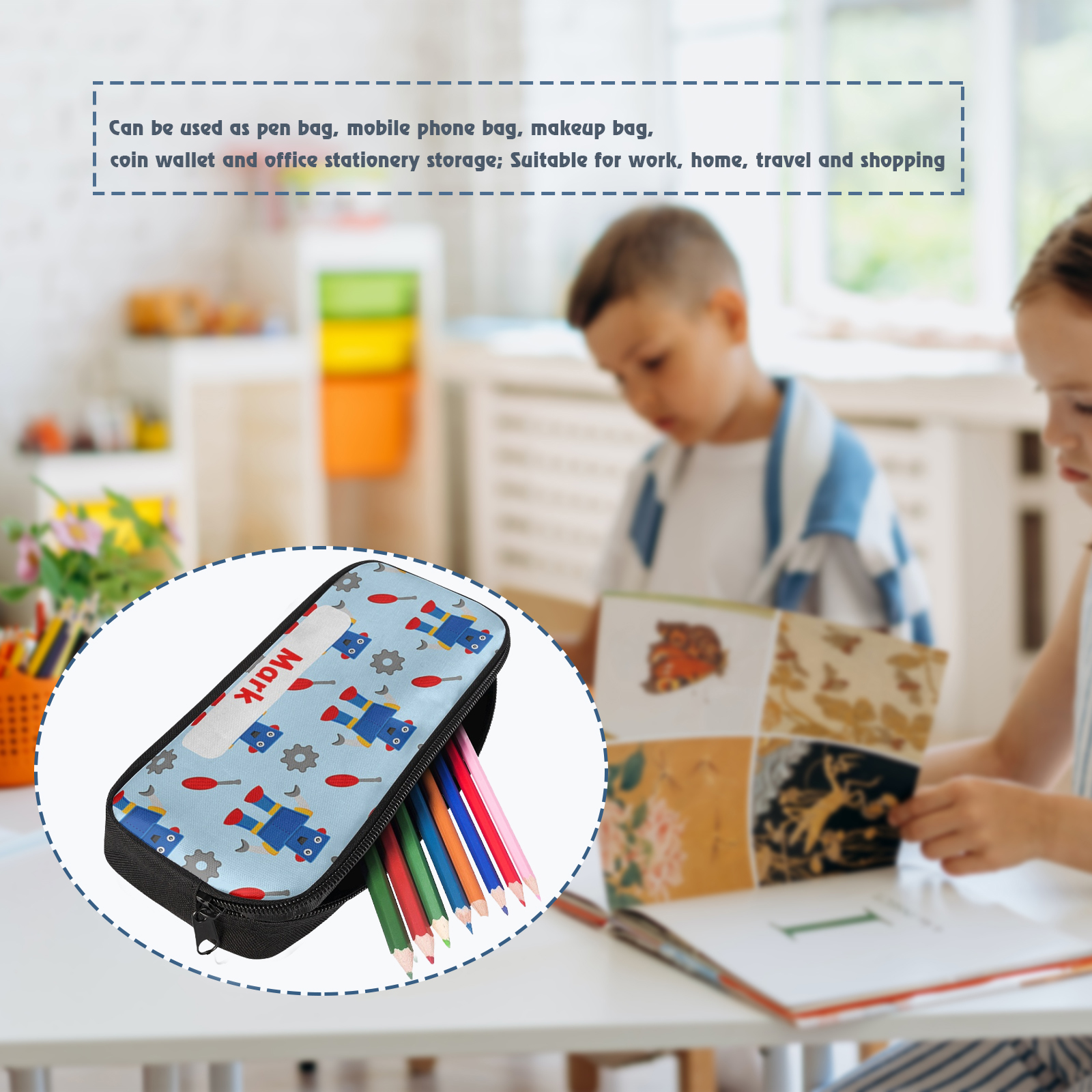 Custom Name Pen Case Personalised  Robots Pen Bag Back to School Gifts for Students-Jessemade AU