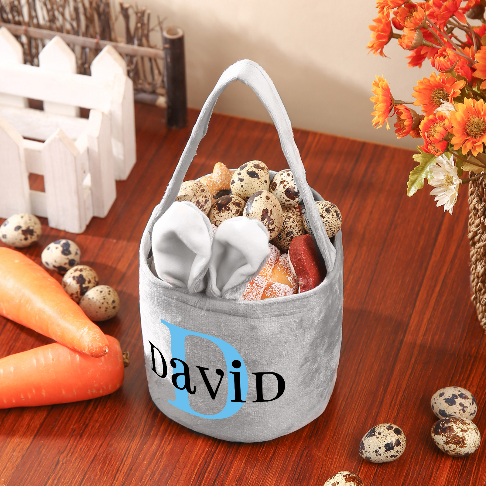 Personalised Bunny Tote Bag Custom Name & Letter Bunny Basket Bucket Bag Easter Gifts-Jessemade AU