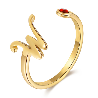 Letter Name Ring with Birthstone Custom 1 Letter Adjustable Ring for Her-Jessemade AU