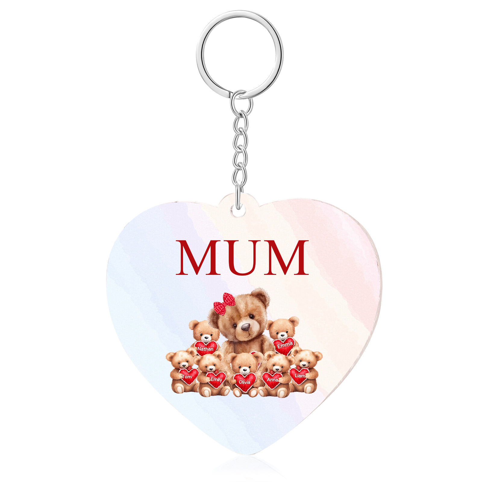 7 Names - Personalised Acrylic Keychain Custom 1 Text Teddy Bears Family Hanging Ornaments Gift for Mum/Grandma-Jessemade AU