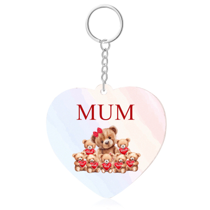 7 Names - Personalised Acrylic Keychain Custom 1 Text Teddy Bears Family Hanging Ornaments Gift for Mum/Grandma-Jessemade AU
