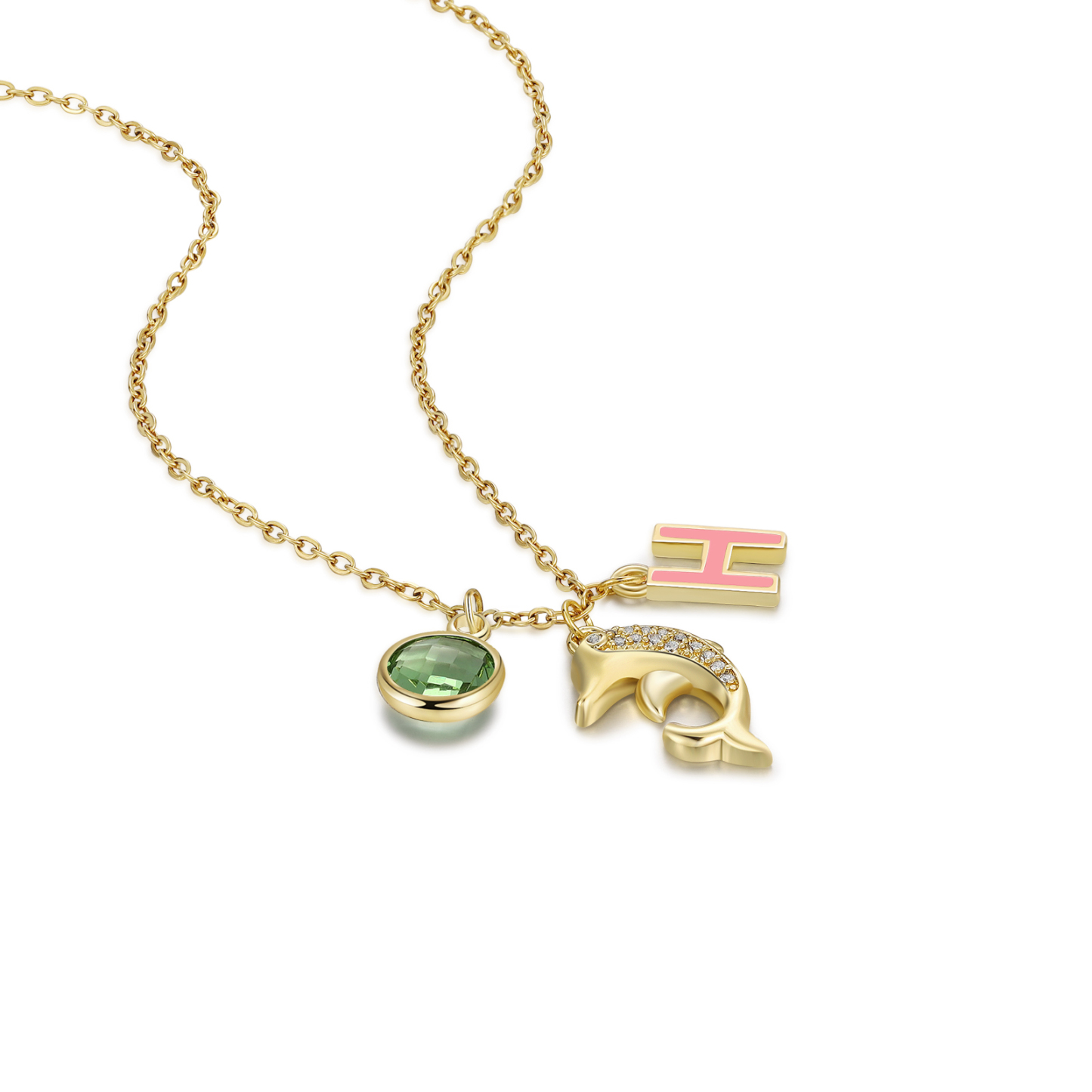 Back To School Personalised Dolphin Necklace Custom Birthstone and Initial Necklace-Jessemade AU