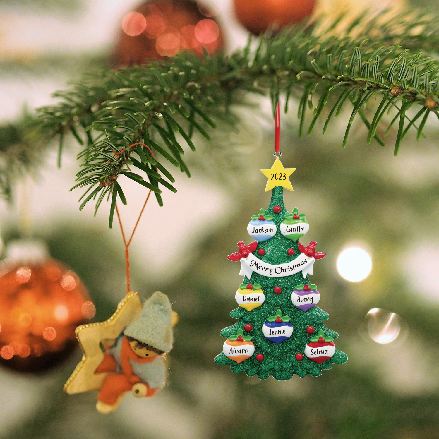 7 Names - Personalised Christmas Tree Ornaments Custom Text & Year Wooden Christmas Pendant Gifts for Family Friends-Jessemade AU