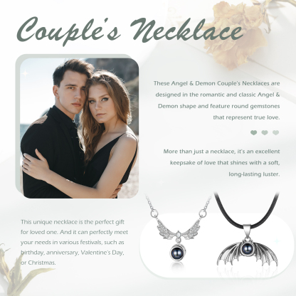 Personalised Wing Pendant Couple Necklace Set Custom Photo Projection Necklace Romantic Gifts For Him/Her-Jessemade AU