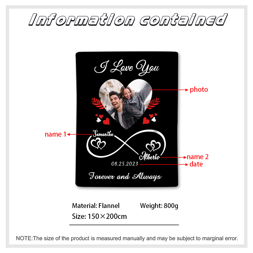 Couple Infinity Blanket Customised 2 Names & Date & Photo Blanket Valentine's Day Gifts - I Love You Forever And Always-Jessemade AU