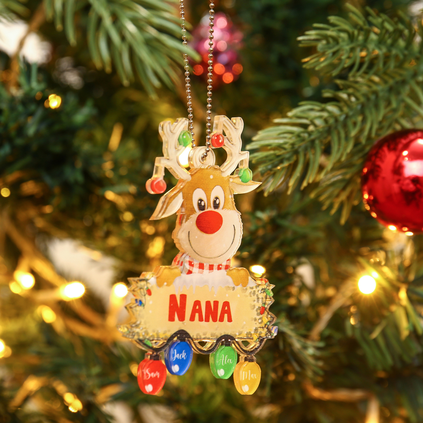4 Names - Personalised Acrylic Christmas Reindeer Ornaments Customised Text & Name Xmas Decor Gifts for Family-Jessemade AU