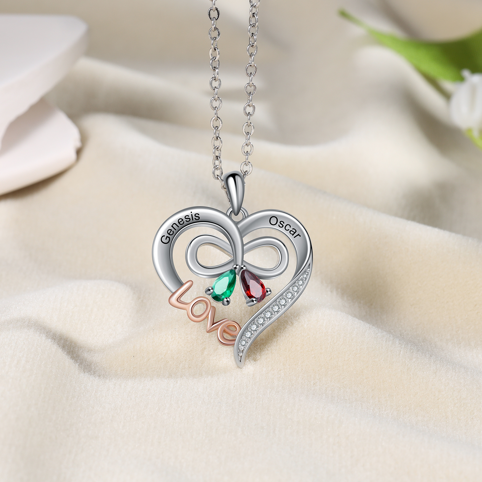 LOVE Heart Necklace with Birthstone Engraved Name Personalised Name Butterfly Necklace Gifts for Her-Jessemade AU
