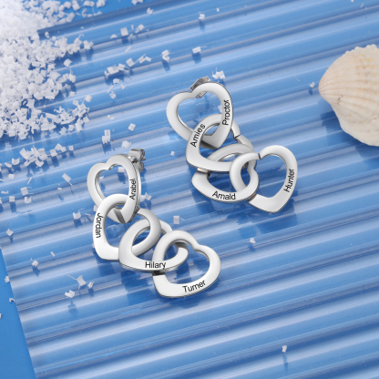 Personalised 4 Hearts Pendant Name Earrings for Her-Jessemade AU