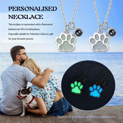 Personalised Dog Paw Pendant Couple Necklace Set Custom Photo Projection Necklace Romantic Gifts For Him/Her-Jessemade AU