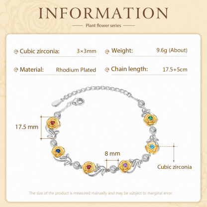 Flowers Bracelet Personalised 6 Birthstones Bracelet Engraved Names Flowers Charm Gifts For Her-Jessemade AU