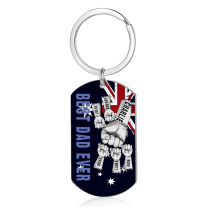 Personalised 6 Names Australian Flag Keychain Fist Bump Keychain Father's Day Gift - Best Dad Ever-Jessemade AU