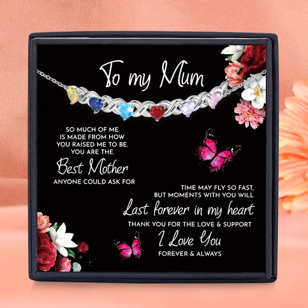 Personalised Bracelet With 6 Heart Birthstones Engraved Names Bracelet Gift For Women-Jessemade AU