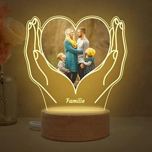 Personalised Heart-Shaped Night Light Customised Photo & Text LED Lamp Gift for Family/Friends-Jessemade AU