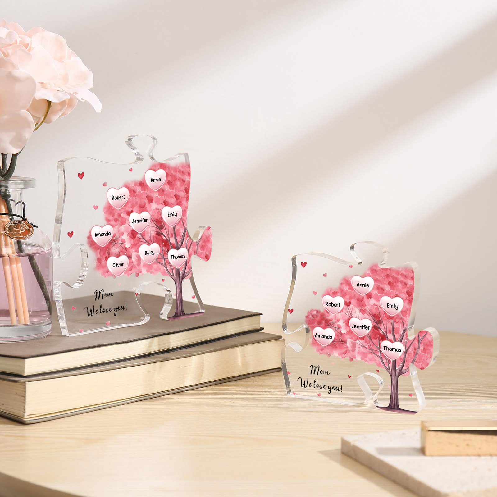 Personalised Acrylic Puzzle Plaque Custom 6 Names & 1 Text Pink Tree Family Ornament Gift for Mum/Nan-Jessemade AU