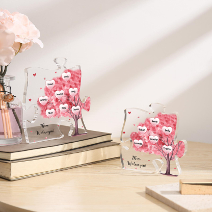 Personalised Acrylic Puzzle Plaque Custom 6 Names & 1 Text Pink Tree Family Ornament Gift for Mum/Nan-Jessemade AU