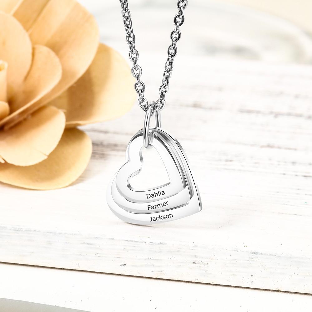 Personalised Triple Heart Engraving Name Necklace-Jessemade AU