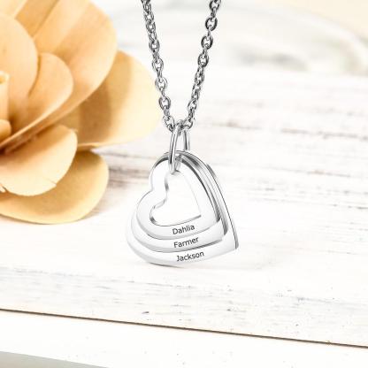 Personalised Triple Heart Engraving Name Necklace-Jessemade AU