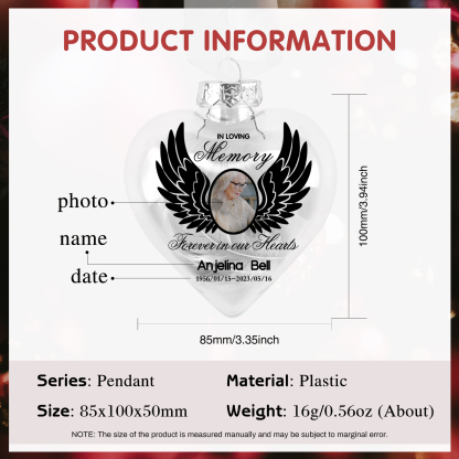 Heart Christmas Memorial Ornaments Custom Name & Date & Photo Feather Ornament Commemorate Deceased Loved Ones - Forever In Our Hearts-Jessemade AU