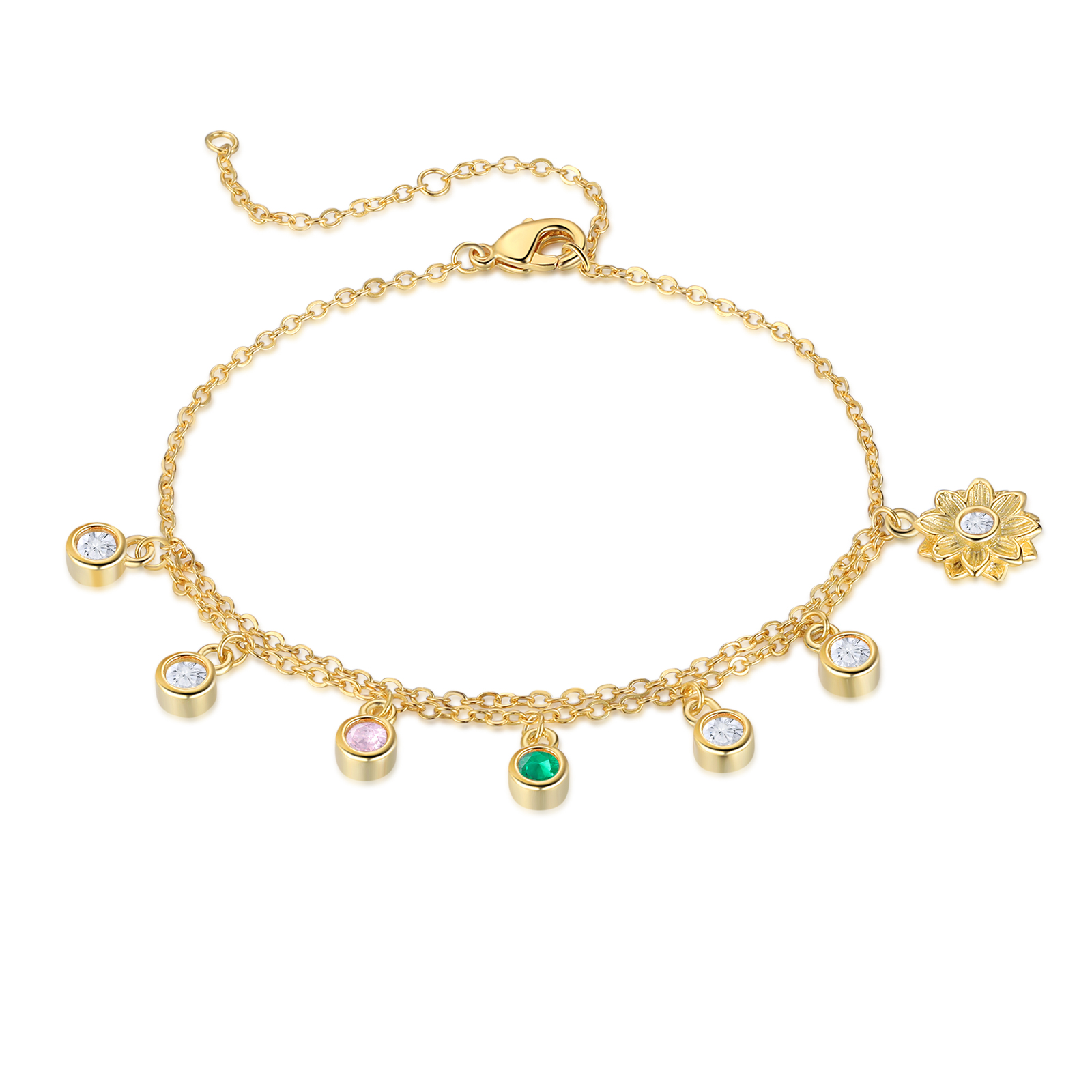 Personalised Women's Bracelet Custom 2 Birthstones Bracelet Gold Adjustable Bracelet Mother's Day Gift for Her-Jessemade AU