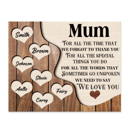 7 Names - Personalised Mum Wooden Plaque Custom Names Home Decoration Hearts Gift for Mother-Jessemade AU