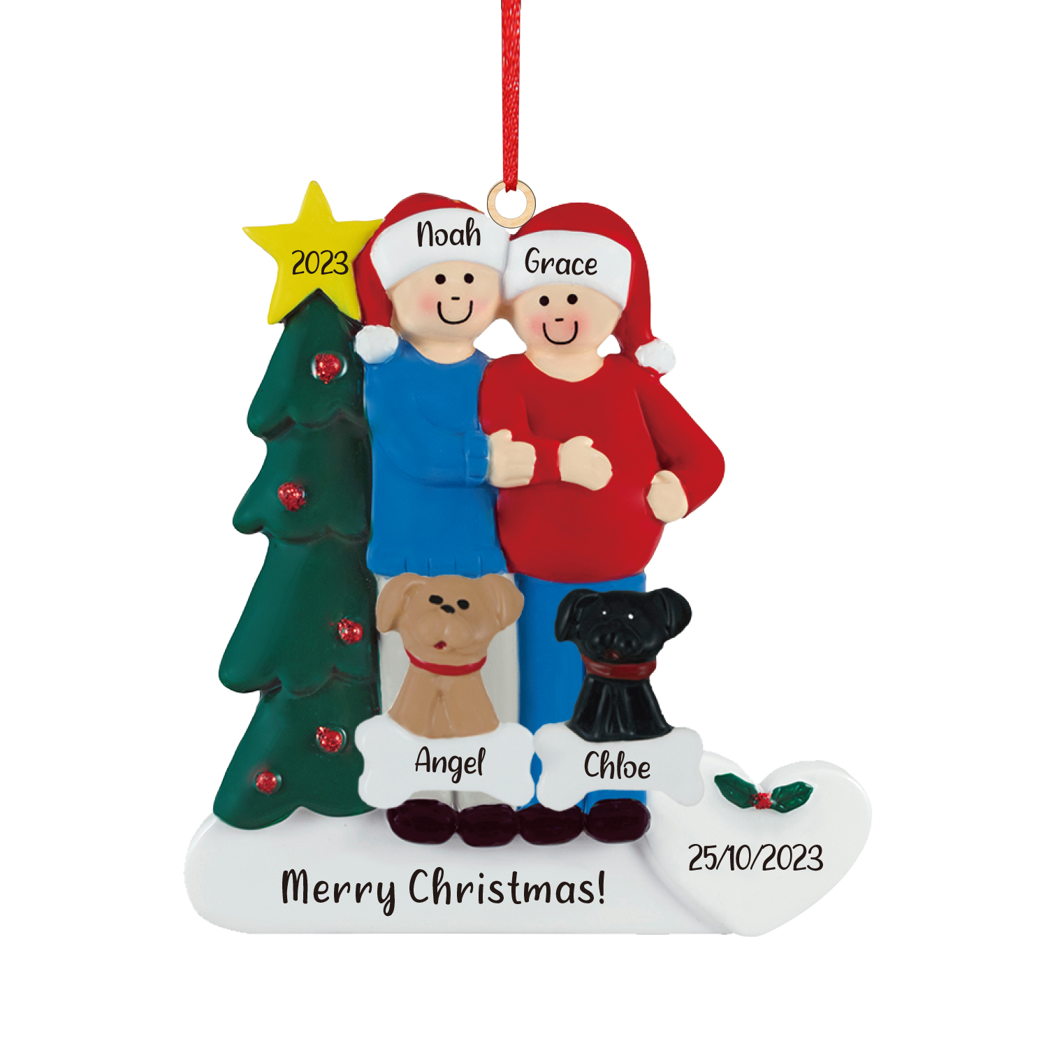 4 Names - Personalised Wooden Christmas Ornaments with Pet Names Customised Text & Date Xmas Decor Gifts for Family Friends-Jessemade AU