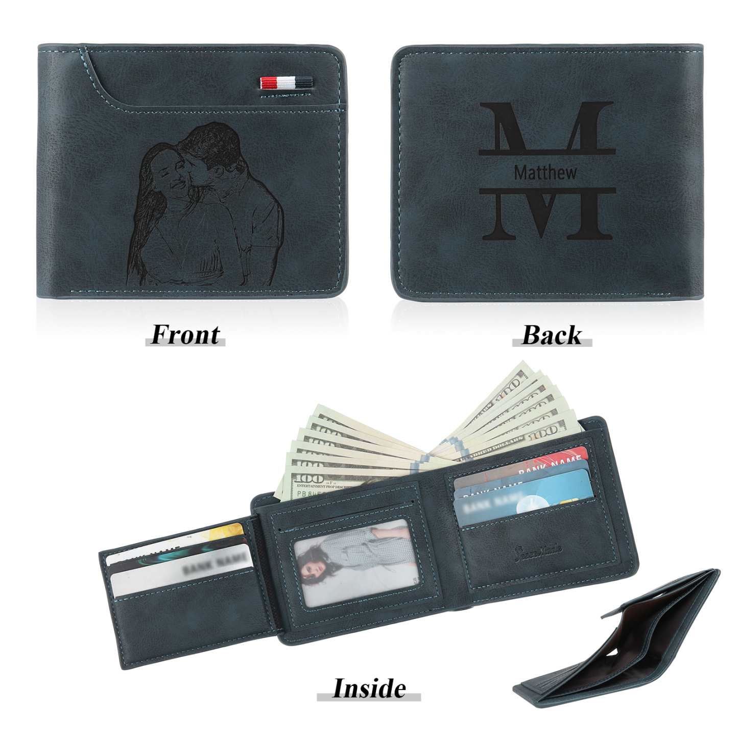 Personalised Monogram Leather Wallet Custom Photo & Name & Letter Wallet Father's Day Gift for Men-Jessemade AU