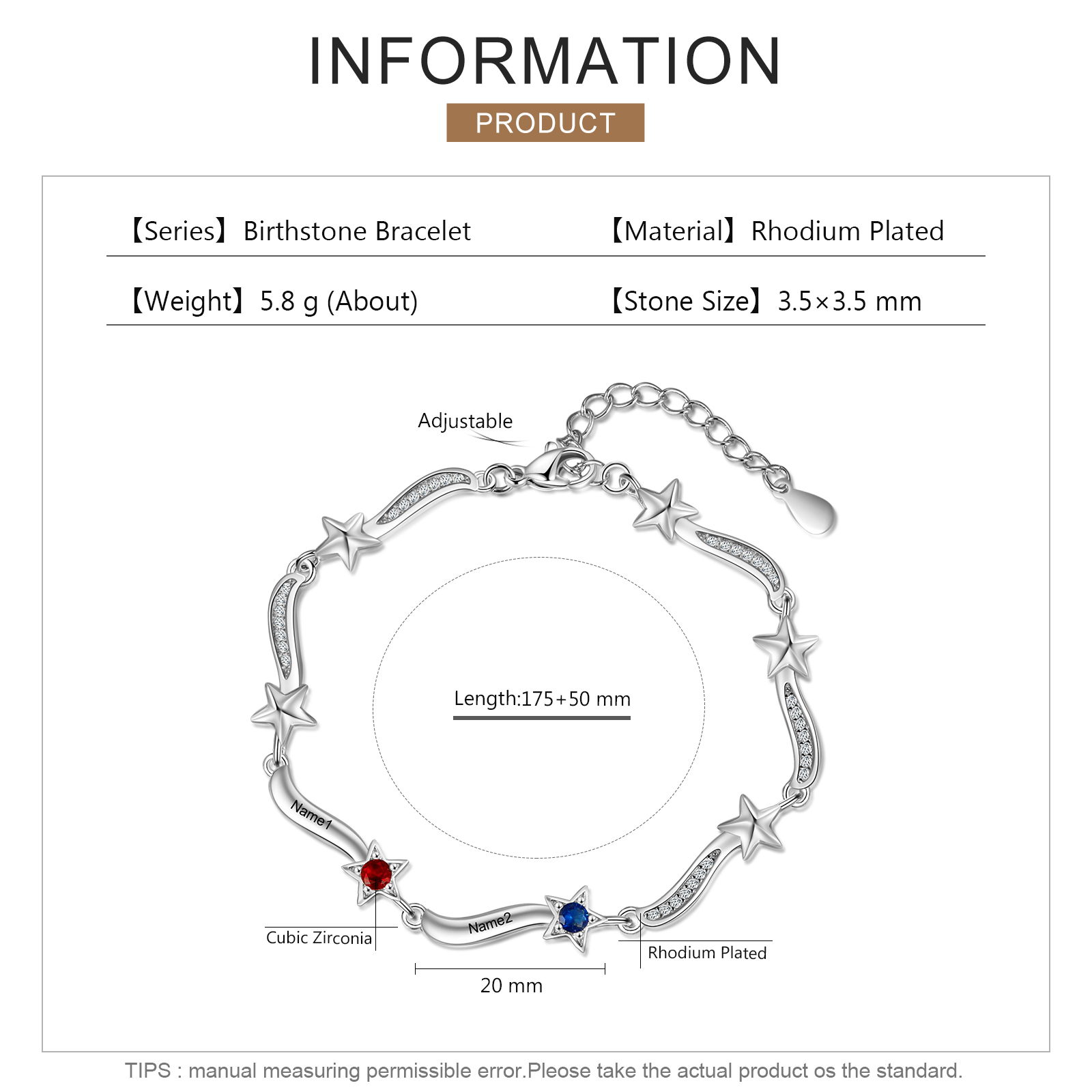 Personalised Star Bracelet With 2 Birthstones Custom Names Bracelet Gift For Women-Jessemade AU