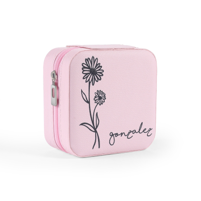 Custom Name Jewelry Gift Box with Birth Flower Personalised Travel Jewelry Box-Jessemade AU