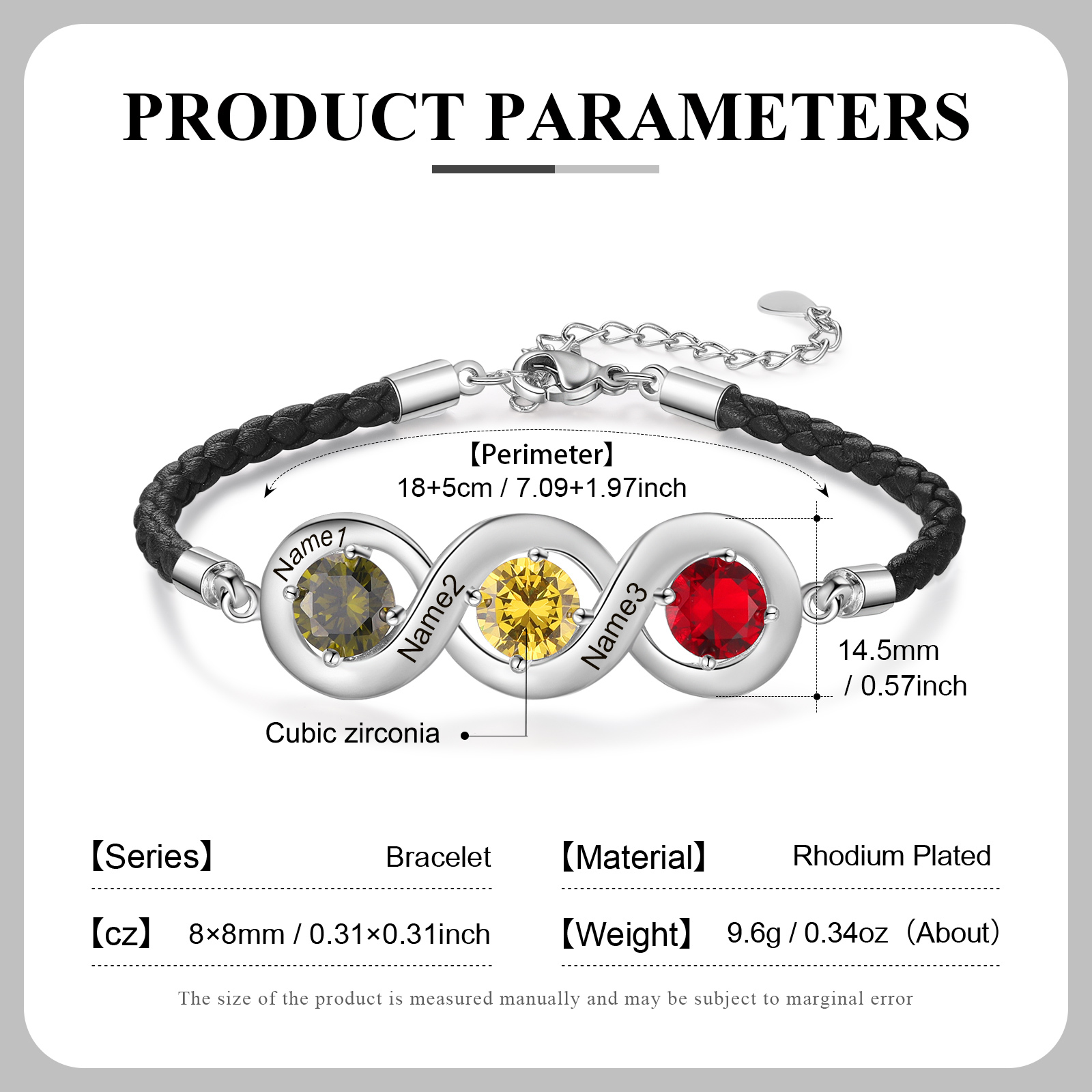 Personalised Infinity Bracelets Custom 3 Birthstones & 3 Names Adjustable Bracelet Gift for Her-Jessemade AU