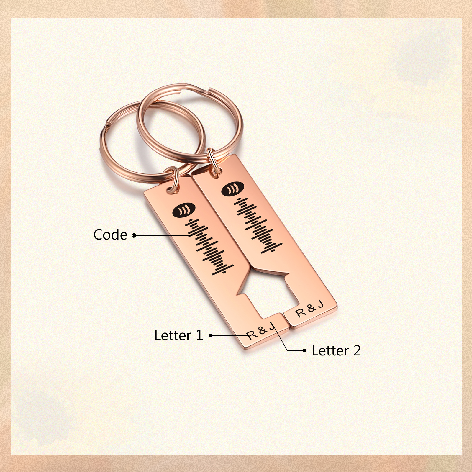 Personalised Spotify Code Keyring Custom 2 Letters Keychain Scannable Music Keychain Valentine's Day Gift for Couples-Jessemade AU
