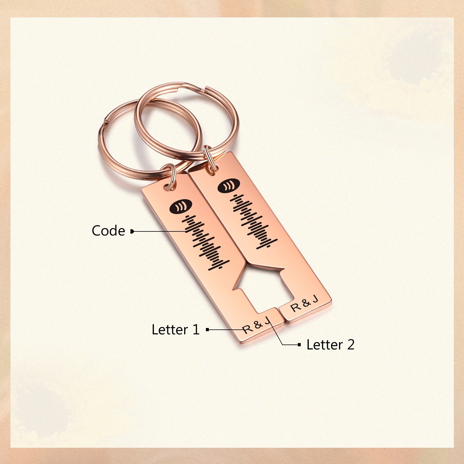 Personalised Spotify Code Keyring Custom 2 Letters Keychain Scannable Music Keychain Valentine's Day Gift for Couples-Jessemade AU