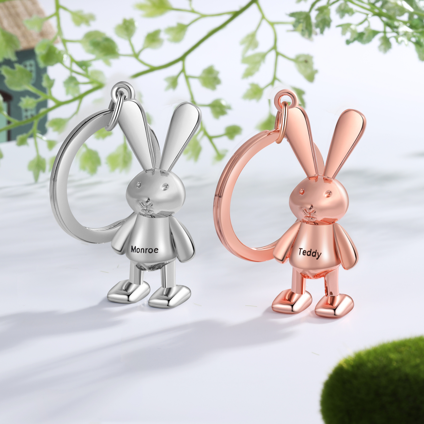 Personalised Rabbit Keychain Engrave Name Matching Key Ring Creative Couple Gift-Jessemade AU