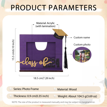 Class of 2024 Personalised Graduation Photo Frame Custom Name & Photo Wooden Frame Creative Gifts-Jessemade AU