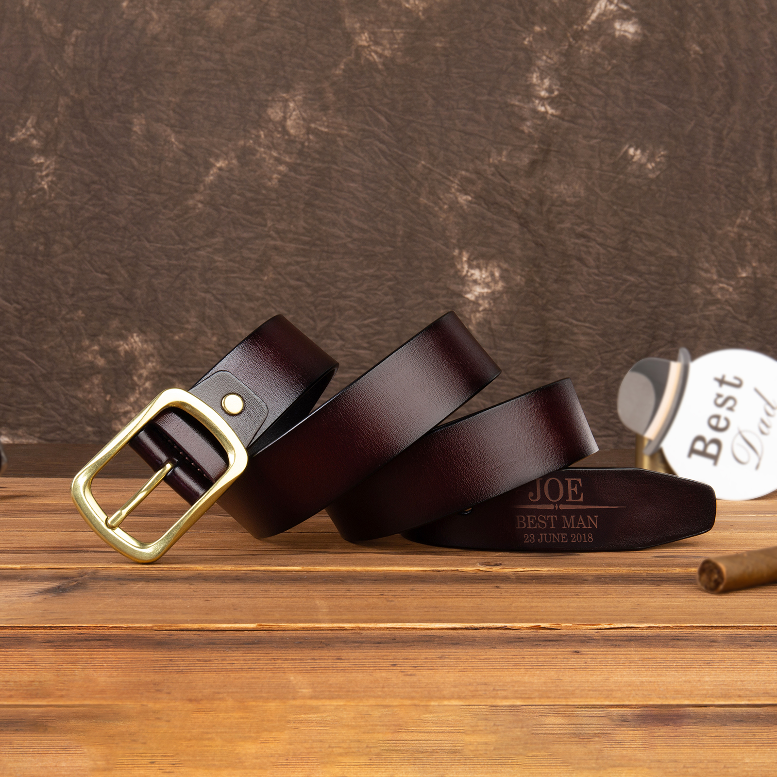 Personalised Genuine Leather Belt Engraved Names Men's Belt for Him-Jessemade AU