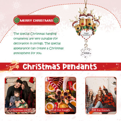 4 Names - Personalised Reindeer Christmas Ornament Customised Name & Text & Year Wooden Hanging Ornaments Christmas Gift for Family-Jessemade AU