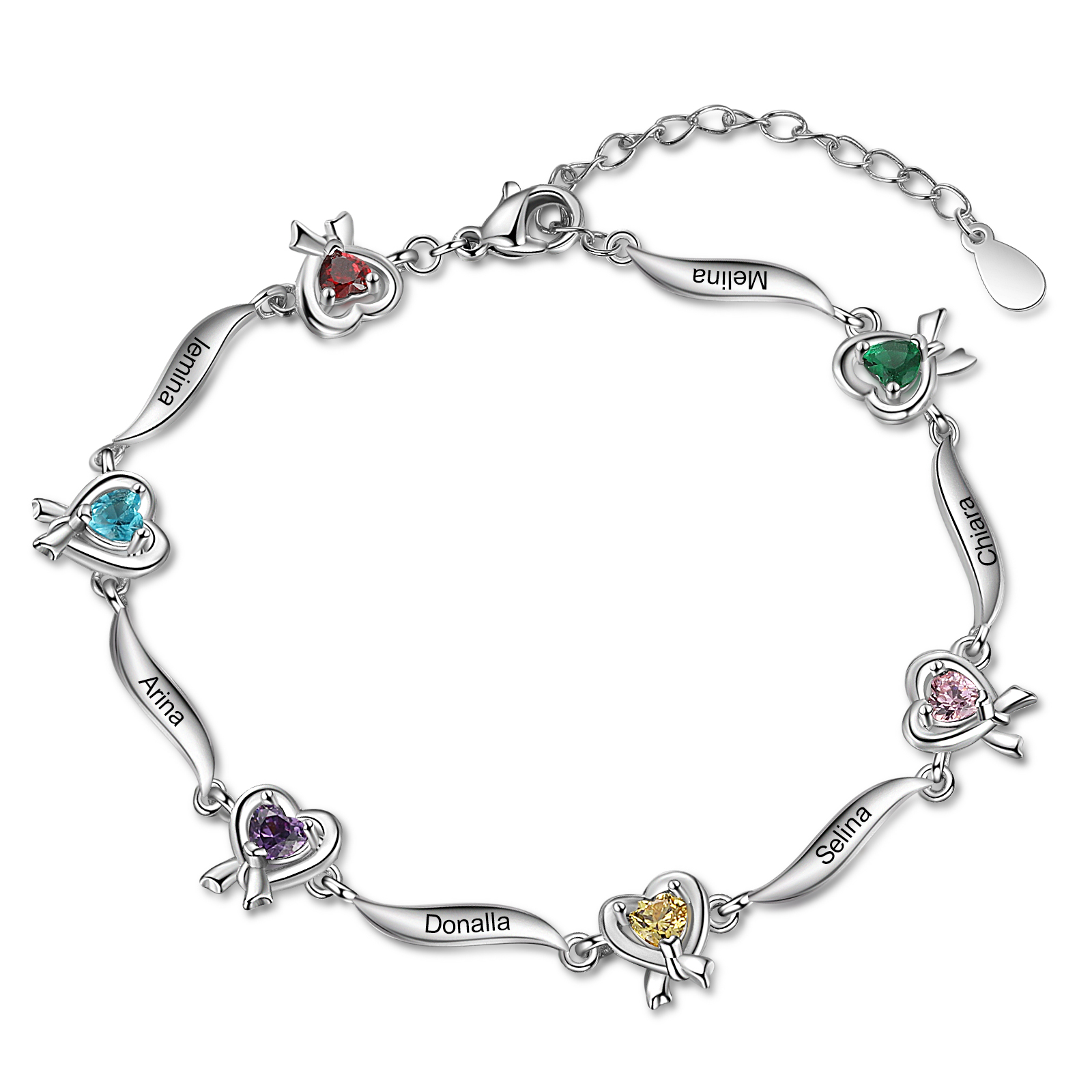 Personalised Heart Bracelet with 6 Birthstones Engraved Names Bracelet Gifts For Her-Jessemade AU