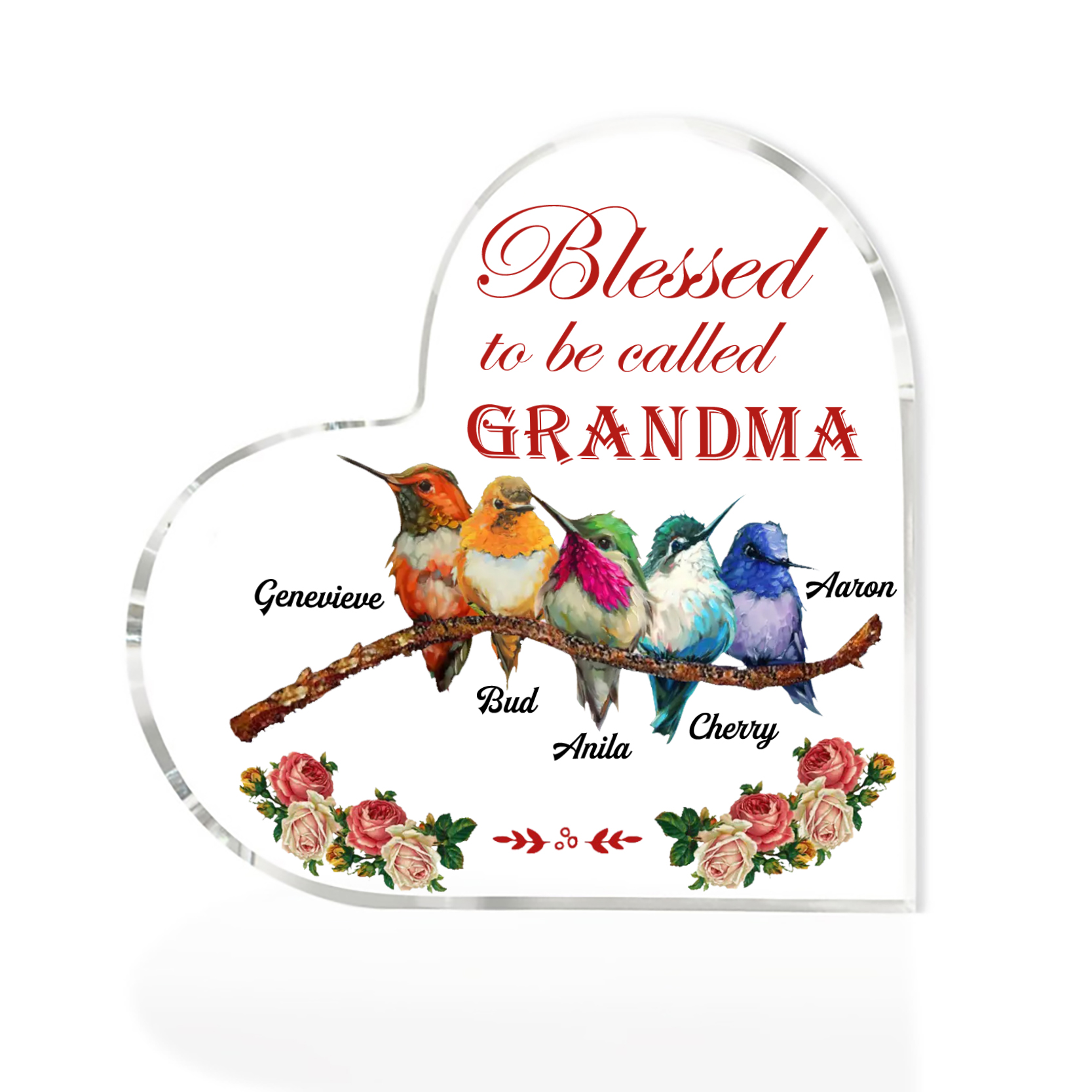 Acrylic Heart Keepsake Custom 6 Names Birds Decor Personalised Gifts for Grandma Mum-Jessemade AU