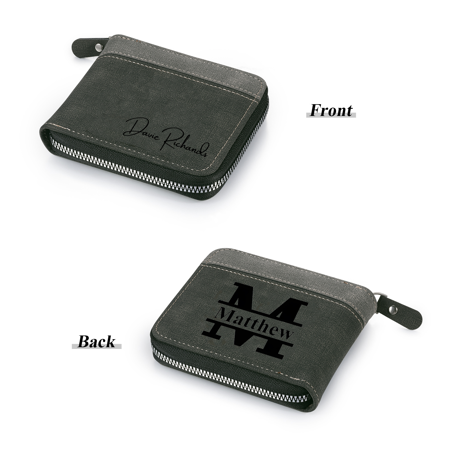 Personalised Text & Letter & Name Billfold Wallet Custom Men's Leather Wallet Zipper Gift for Him-Jessemade AU