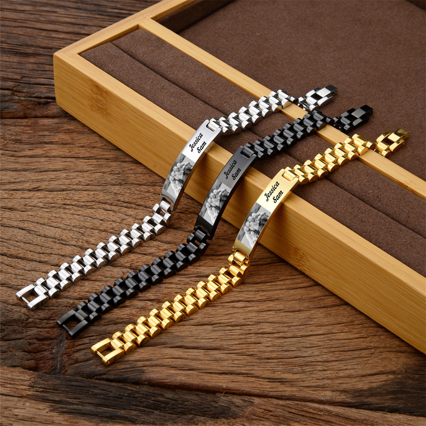 Personalised Photo Bracelet Custom Initial ID Bar Men's Bracelet Bangle Gifts For Him-Jessemade AU