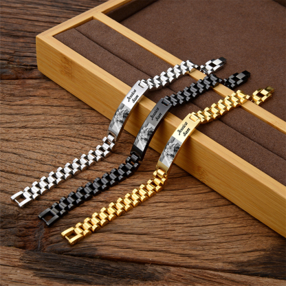 Personalised Photo Bracelet Custom Initial ID Bar Men's Bracelet Bangle Gifts For Him-Jessemade AU