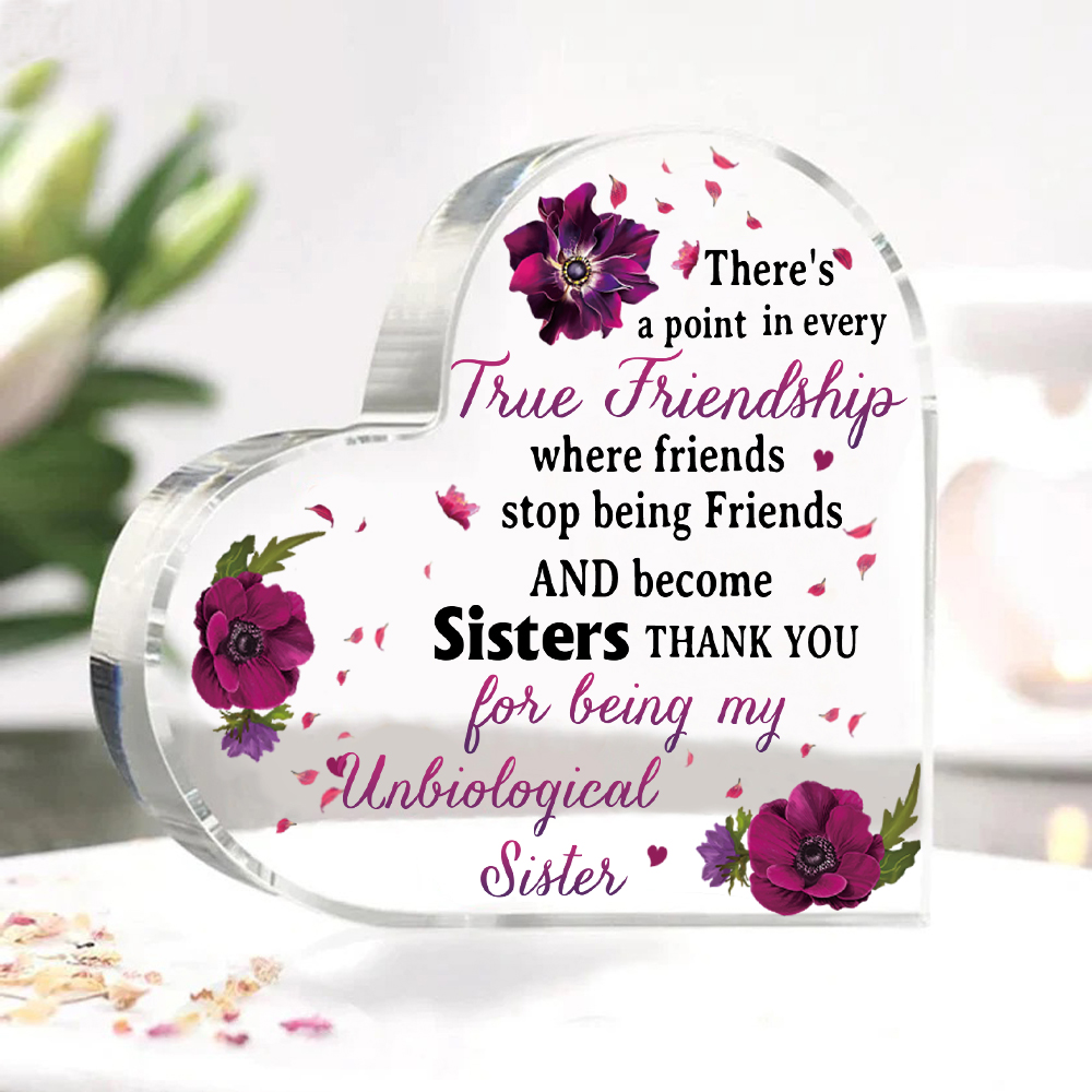 Acrylic Heart Keepsake Violets Ornament "Thank You For Being My Unbiological Sister" Gift For Sisters/Besties/Friends-Jessemade AU