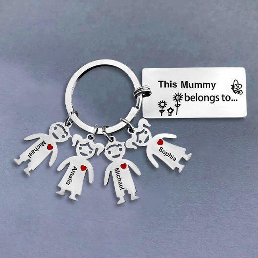 Personalised Family Keychain with 4 Kid Charms Engrave Names-Jessemade AU