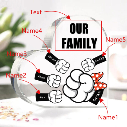 5 Names - Personalised Acrylic Heart Keepsake Custom Name & Text Fist Bump Ornaments Gifts for Family-Jessemade AU