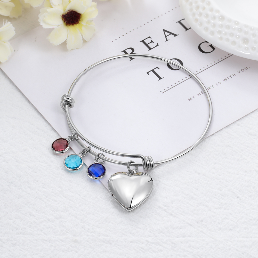 Personalised Heart Photo Locket Bracelet With Birthstones Custom Photo Bracelet Gifts For Her-Jessemade AU