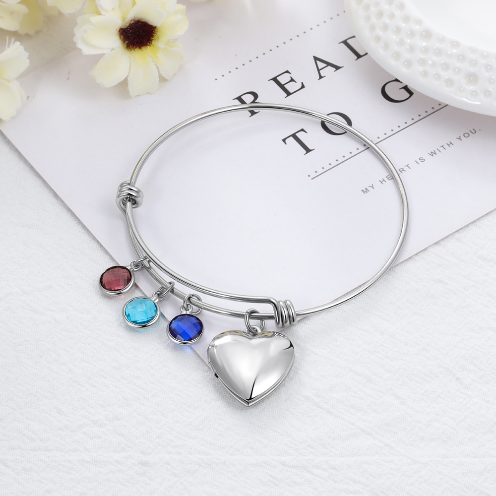 Personalised Heart Photo Locket Bracelet With Birthstones Custom Photo Bracelet Gifts For Her-Jessemade AU