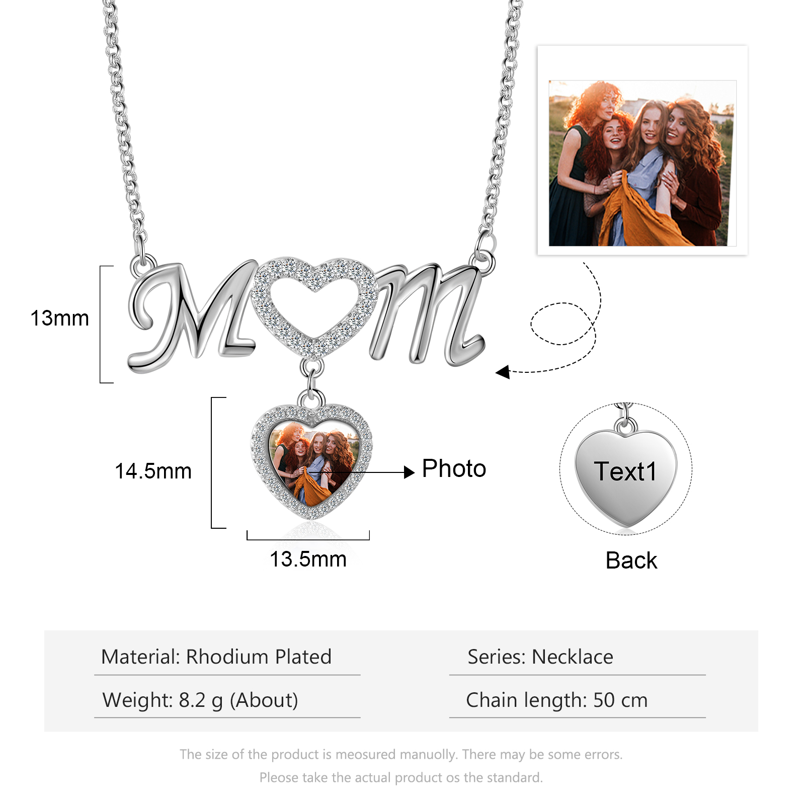 Mother's Day Gifts Personalised Mom Necklace Custom 1 Photo Heart Necklace for Mom-Jessemade AU