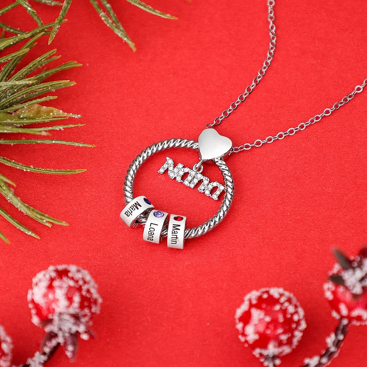 2 Names - Personalised Nana Necklace Custom Names & Birthstones Circle Pendant Necklace Gift for Grandma Nana-Jessemade AU