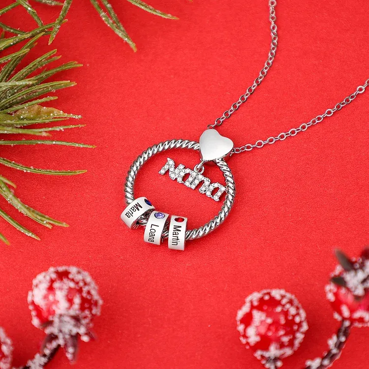 2 Names - Personalised Nana Necklace Custom Names & Birthstones Circle Pendant Necklace Gift for Grandma Nana-Jessemade AU