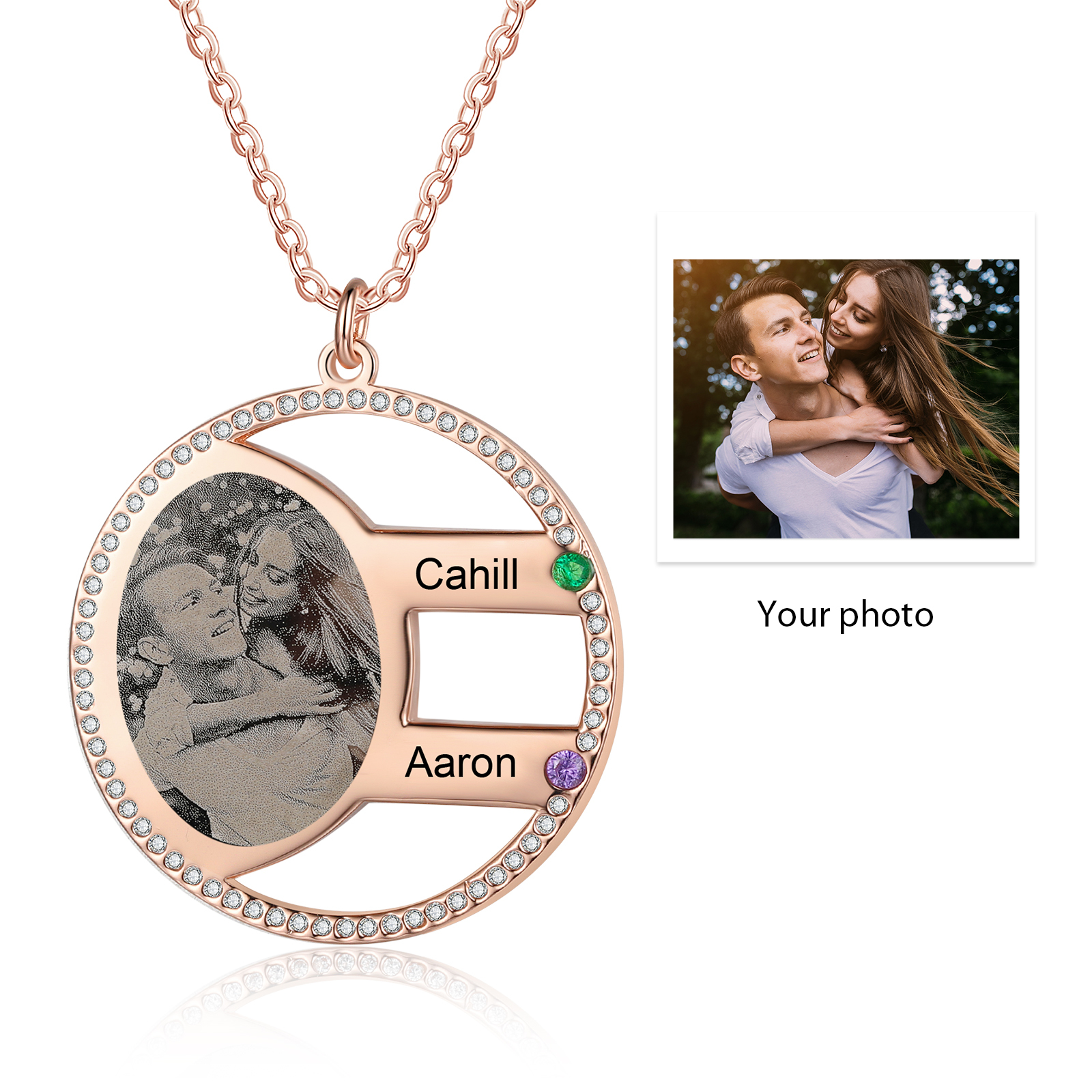 Personalised Photo Necklace Custom 2 Names Birthstone Necklace for Women-Jessemade AU